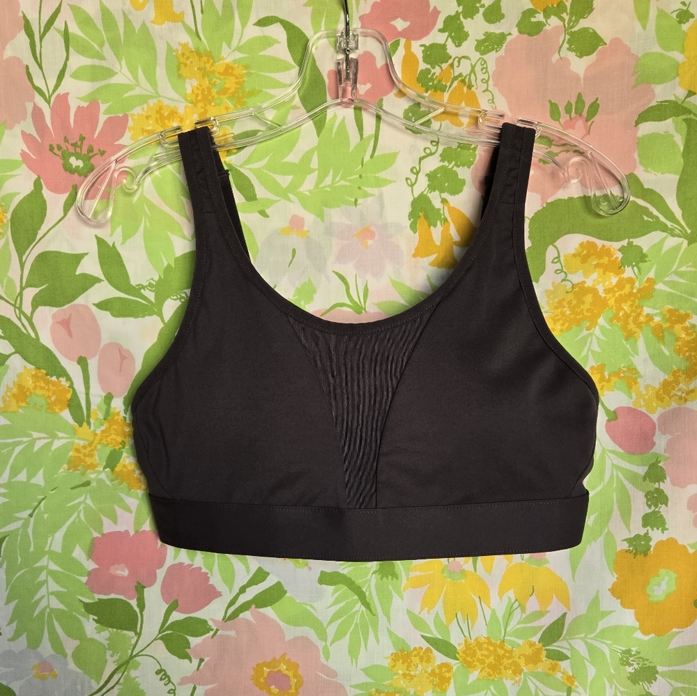 Gray Sports Bra With Mesh Detail